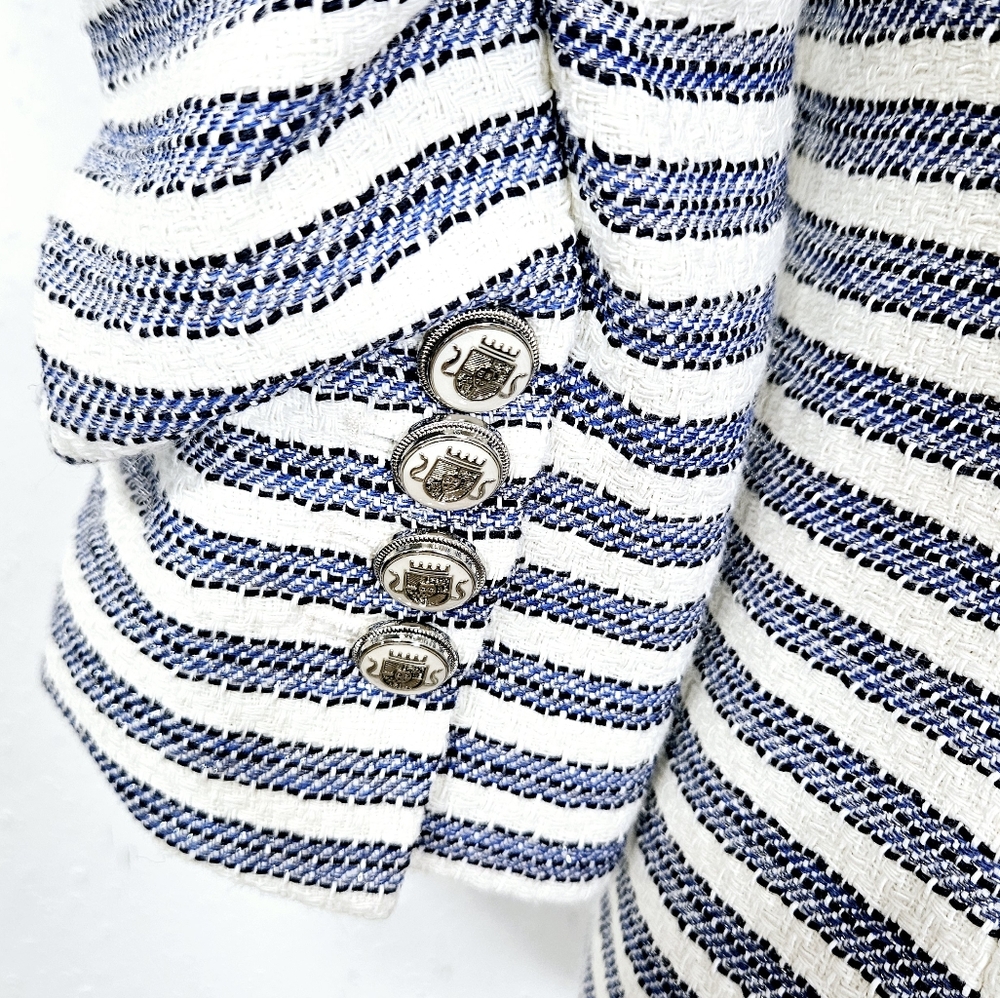 Veronica Beard Ryland Striped Cotton-Blend Tweed Blazer in Blue and White Size 8 - Picture 10 of 15